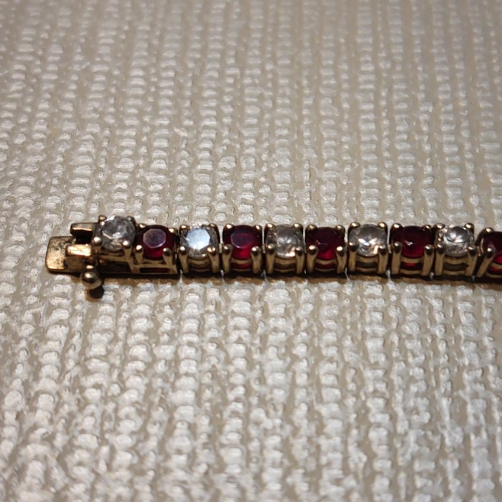 Charming Red Ruby And White Stone Vermeil Braclet - image 4